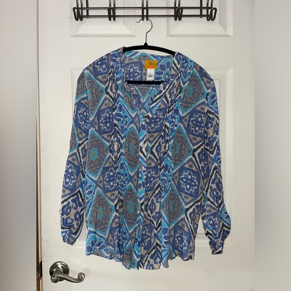 Ruby Rd. Tops - Ruby Rd. Blue & Gray Geometric Button-Down Blouse